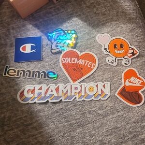 Champion Red and Orange Sticker Collection Playful Design